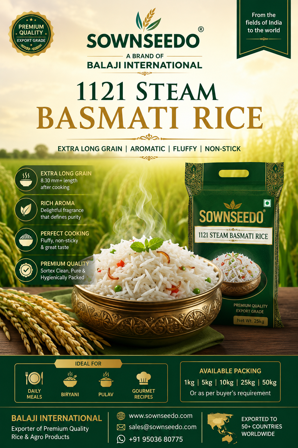 🌾✨ 1121 STEAM BASMATI RICE – PREMIUM INDIAN QUALITY ✨🌾